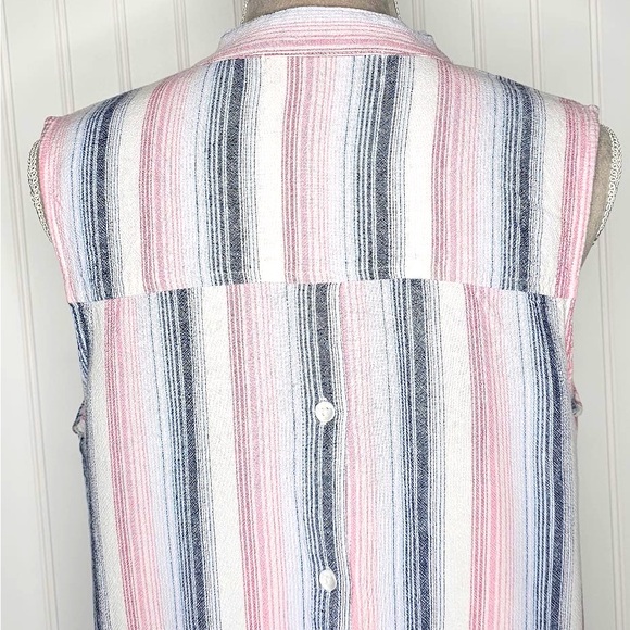 Cloth & Stone Sleeveless Button Down Shirt Dress Frayed Hem Size M Linen Blend - Picture 7 of 13